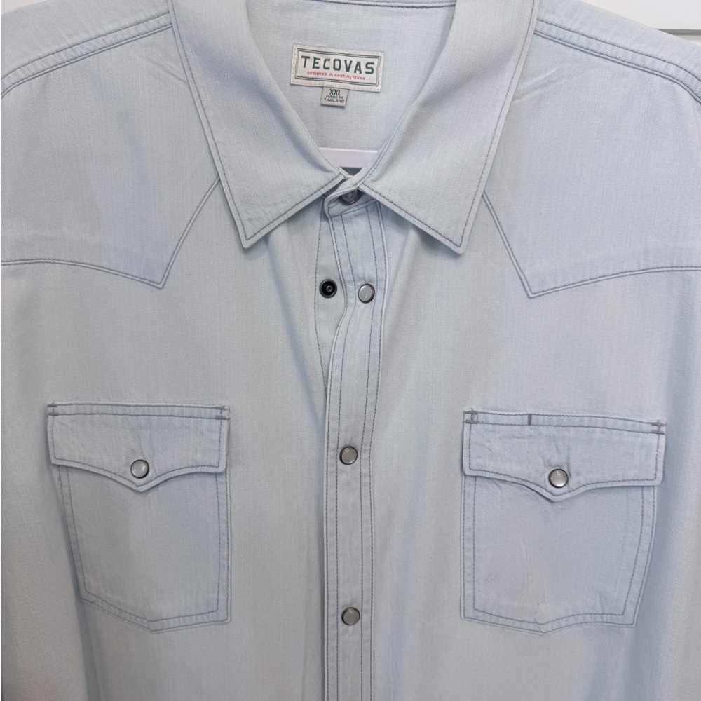Tecovas Men's Light Blue Denim Pearl Snap Shirt